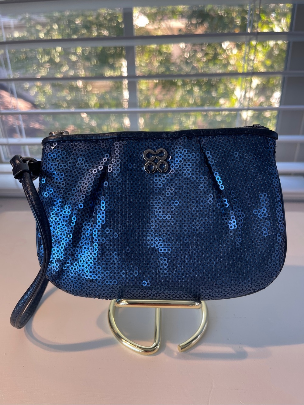Coach Blue Sequin Wristlet Clutch